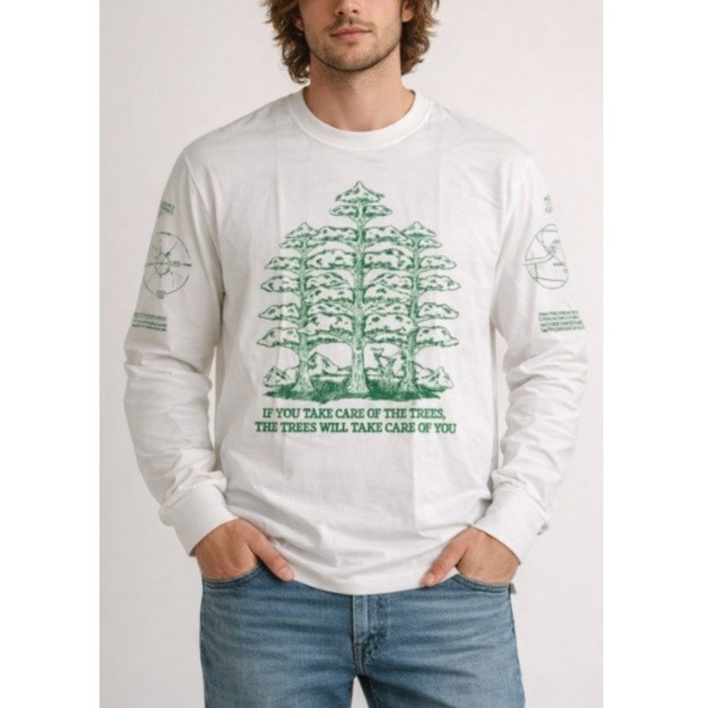 CHNGE Men's Chalk Green Graphic Print Take Care Long Sleeve Basic‎ Tee 3XL NWT